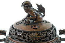 Load image into Gallery viewer, Beautiful Antique Chinese Bronze Tripod Urn with Foo Dog
