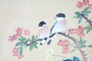 Original Asian Bird & Floral Painting on Cloth, Signed