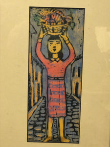 Village Girl with Basket, Relief Print