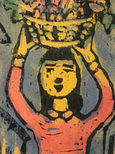 Load image into Gallery viewer, Village Girl with Basket, Relief Print
