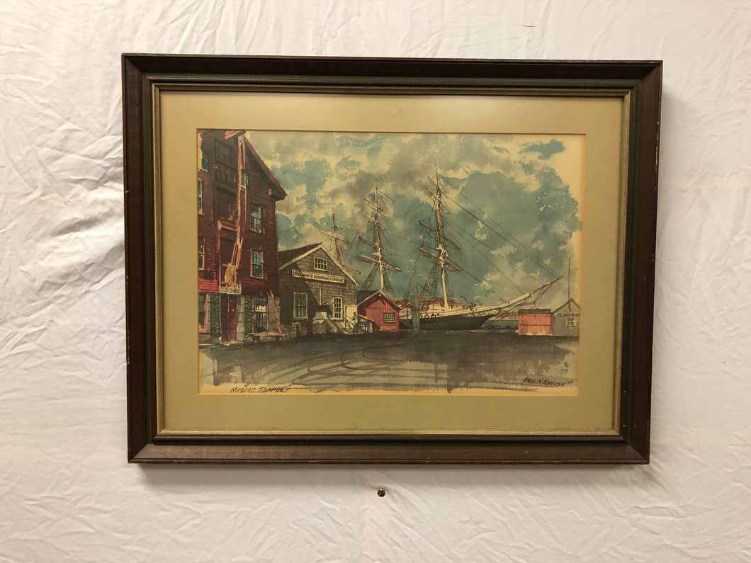 Mystic Seaport Print of Watercolor Painting Signed on the Bottom