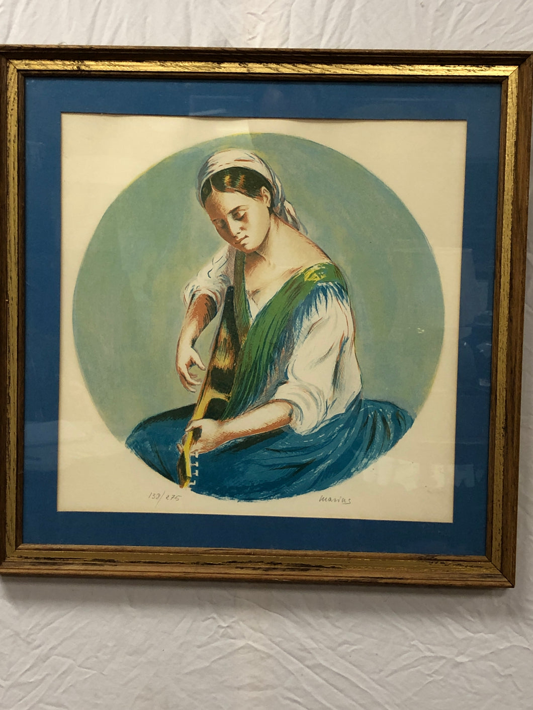 Musical Maiden, Lithograph, Signed