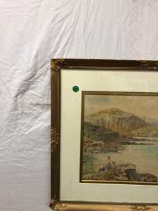 Landscape, Antique Original Watercolor, Signed