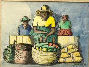 Village Fresh Market, Original Watercolor, 1989, Signed