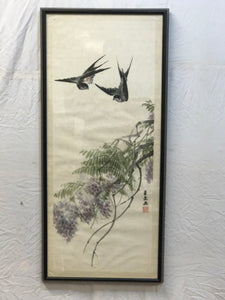 Bird & Floral, Chinese Original Watercolor on Paper, Signed