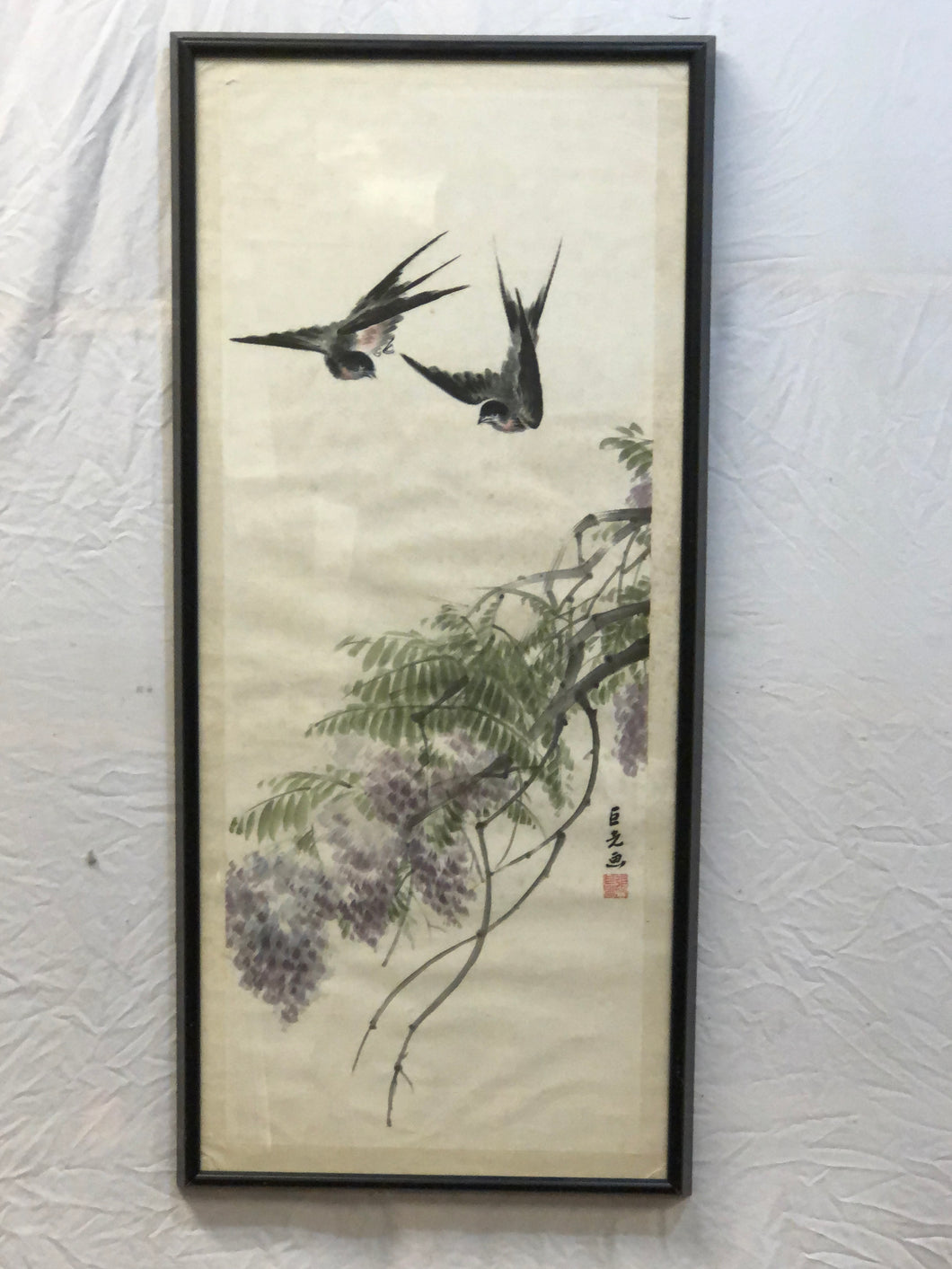 Bird & Floral, Chinese Original Watercolor on Paper, Signed