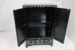 Chinese Black Lacquered Cabinet With Mother Of Purl  (26" x 13" x 40")