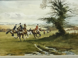 Foxhunt, Original Watercolor, Signed