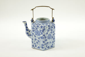 Antique Chinese Blue and White Porcelain Hexagonal Teapot