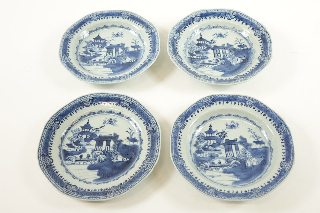 Four Antique Chinese Blue and White Porcelain Cantons