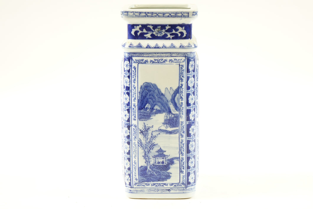 Tall Chinese Blue and White Porcelain Vase with marking on the bottom