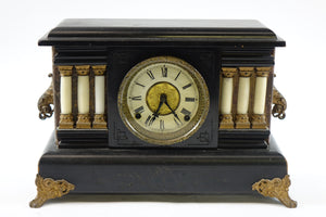 Antique Mantel Clock with Marble & Bronze