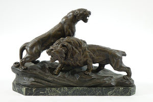 Roaring Lion and Lioness Sculpture by Thomas Cartier - AS IS