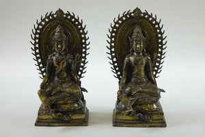 Pair of Antique Seated Bronze Buddha's