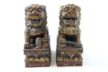 Load image into Gallery viewer, Pair of Antique Chinese Wood Sculptures of Foo Dogs

