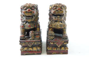 Pair of Antique Chinese Wood Sculptures of Foo Dogs