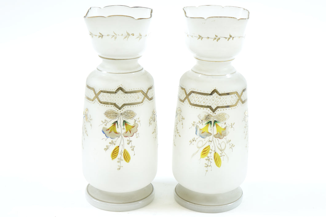 Pair of European Hand Painted Glass Vase