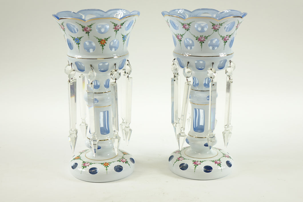 Pair of Czech Decorative Hand Painted Glass Vases
