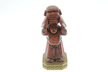 Load image into Gallery viewer, Antique Chinese Wood Carving of a Man on Brass Stand
