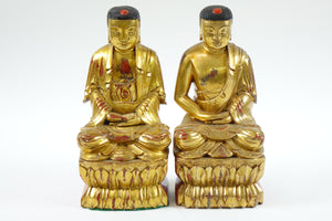 Pair of Antique Chinese Wood Guilds Buddhas