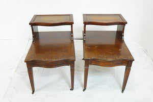 Pair of Vintage Side Tables With Leather (26" x 18" x 24.5")