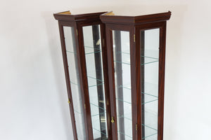 Pair Of Hexagonal Tall Glass Cabinets With Light (22.5" x 11" x 70")