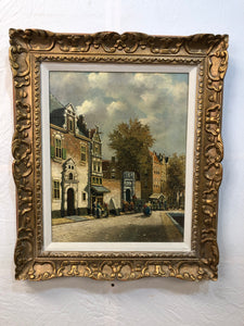 The Market Antique Original Oil on Canvas Signed at the Bottom