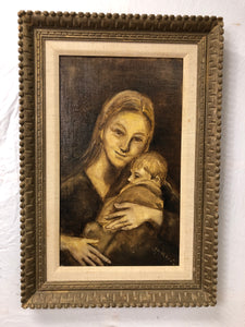 Mother and Son Original Oil Painting Signed on the Bottom