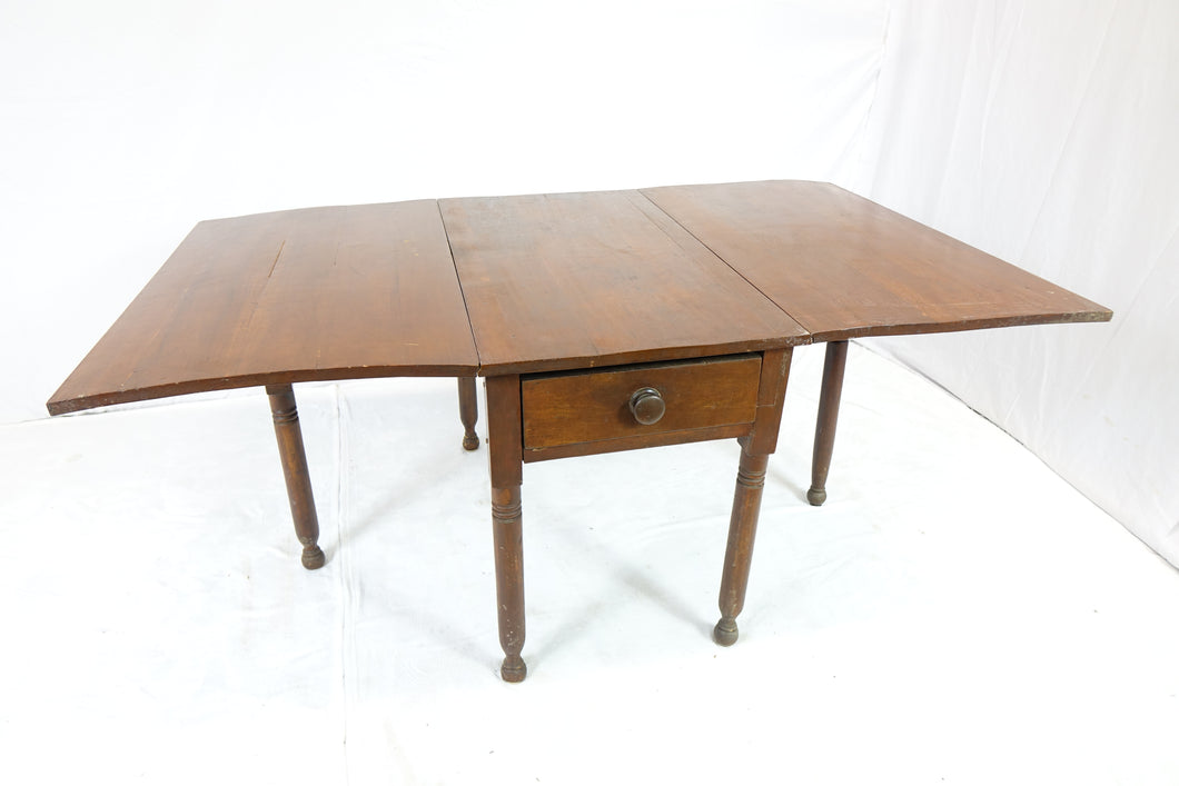 Antique All Wood Drop Leaf Table With A Drawer (38
