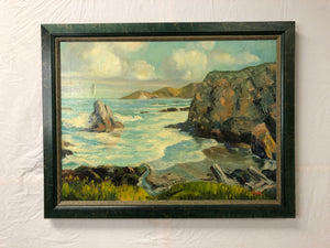 The Ocean and the Rocks Oil on Canvas Signed by MAL