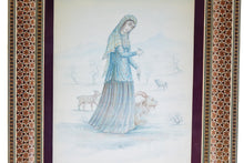 Load image into Gallery viewer, Woman with Goats Persian Khatam frame with inlaid painting Signed Original
