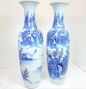 A Pair of Very Large Blue and White Chinese Porcelain Vases Marking on the Body