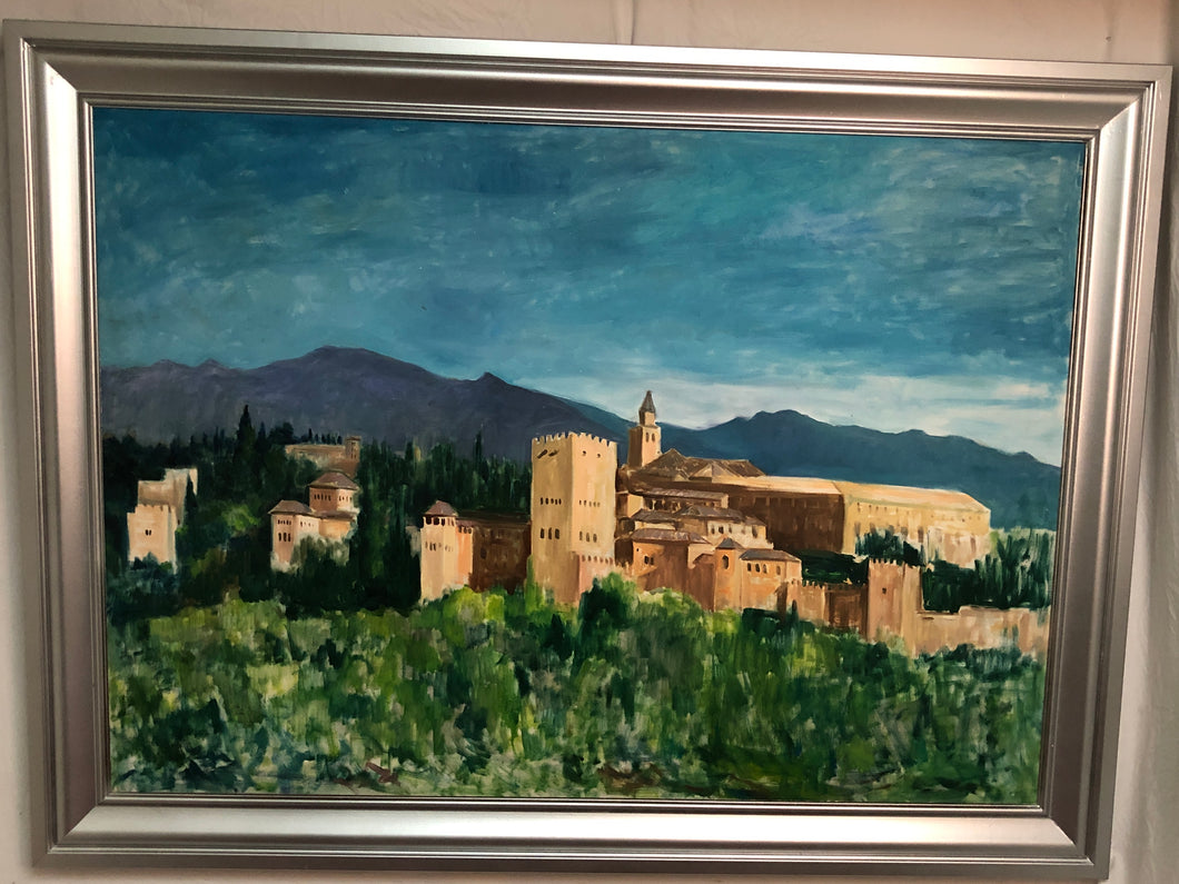 The Fortress Large Vintage Oil on Canvas Signed on the Bottom