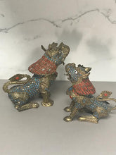 Load image into Gallery viewer, Antique Pair Of Tibetan Brass and Stone Fu Dog There
