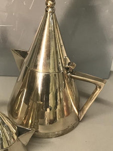 Art Deco Deep Layered Plated Triangle Kettle, Milker,