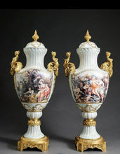 Load image into Gallery viewer, Pair Of Large European Porcelain with Gold Handles and
