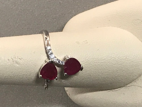 9.25 Sterling Silver Ring with Two Red Rubies   Size,  8