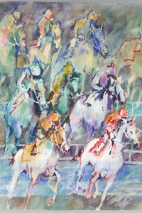 Horse Jockeys, Original Watercolor on Paper, Signed by Artist Loes Verspoor