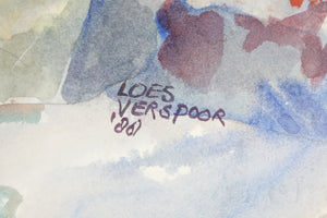 Horse Jockey, Original Loes Verspoor Watercolor Painting, Signed
