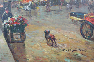 The Market Oil on Canvas Signed Original