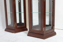 Load image into Gallery viewer, Pair Of Hexagonal Tall Glass Cabinets With Light (22.5&quot; x 11&quot; x 70&quot;)
