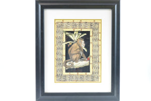 Monkey & Banana Tree Colored Print on Paper Inlaid in a Painted Matte Board