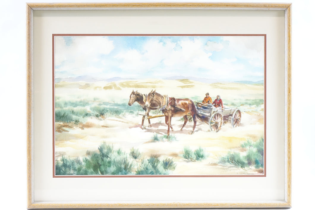 Wagon on the Plain Original Watercolor on Paper Signed