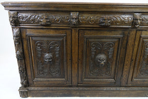 19th Century Large Heavily Carved Gothic Revival Sideboard (71.5" x 21.5" x 40")