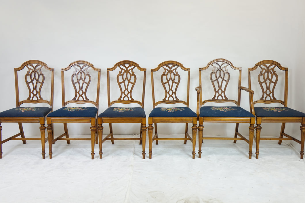 6 Needlepoint  Chairs One With Arm (20