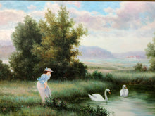 Load image into Gallery viewer, Lady Watching Swans Original Oil on Canvas Signed on the Bottom
