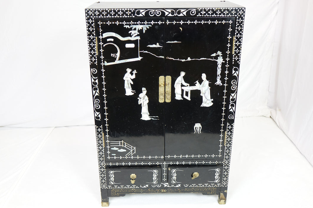 Chinese Black Lacquered Cabinet With Mother Of Purl  (26