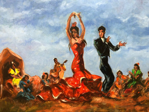 Spanish Dancing Oil on Canvas Signed at the Bottom