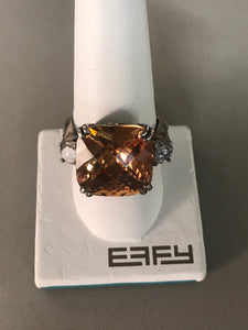 Sterling Silver Orange Gemstone Ring   Size,  9