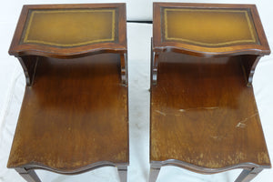 Pair of Vintage Side Tables With Leather (26" x 18" x 24.5")
